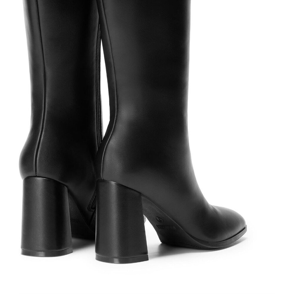 Women's Black DREAM PAIRS Knee-High Boots Square Toe Gogo Chunky Heel Side Zip - Picture 7 of 9